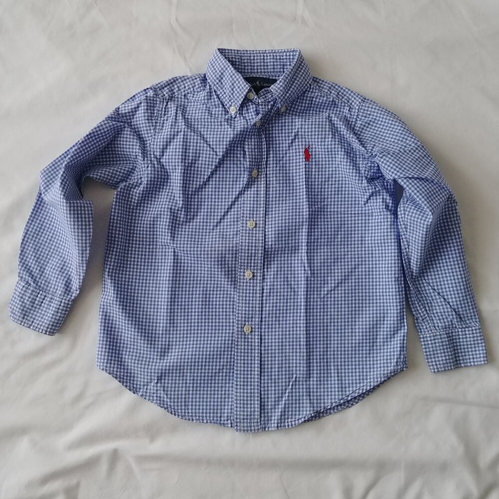 Boys Ralph Lauren Blue & White Long Sleeve Dress Shirt Size 4